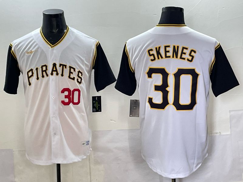 Men 2025 Pittsburgh Pirates #30 Skenes White Throwback Game Nike MLB Jersey style 012->women nfl jersey->Women Jersey